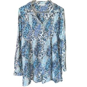 Jane & Delancey Womens Button Down Flowy Floral Print Top Medium Longsleeve Boho